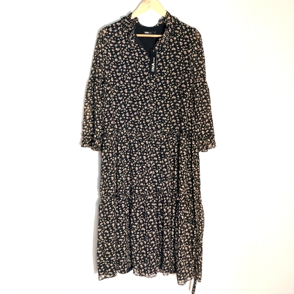 INA Ditsy Floral Shift Maxi Dress with Waist Tie, Small - Picture 3 of 14